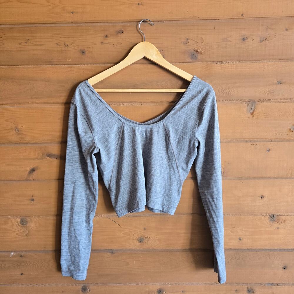 Lululemon Top Align Cropped Heathered Rover Long Sleeve Shirt Nulu 12 Athleisure - Picture 4 of 4